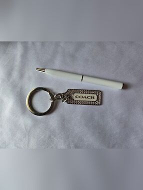 Coach Silver Logo Tag Keychain with Crystal Trim And Matching Pen